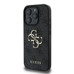 Apple iPhone 16 Pro Max Kılıf Guess Orjinal Lisanslı M-safe Şarj Özellikli Üçgen Logolu Simli Leopar Desenli Kapak