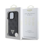 Apple iPhone 16 Pro Max Kılıf Guess Orjinal Lisanslı M-safe Şarj Özellikli PU Deri 4G Desenli Taşlı Üçgen Logolu Kapak