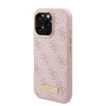 Apple iPhone 16 Pro Max Kılıf Guess Orjinal Lisanslı M-safe Şarj Özellikli 4G Desenli PU Metal Plaka Klasik Logolu Kapak