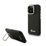 Apple iPhone 16 Pro Max Kılıf Guess Orjinal Lisanslı M-safe Şarj Özellikli Sıcak Baskılı Yazı Logolu Kamera Standlı PU Deri Peony Kapak