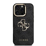 Apple iPhone 16 Pro Max Kılıf Guess Orjinal Lisanslı PU Deri 4G Desenli Metal Büyük 4G ve Yazı Logolu Kamera Standlı Kapak