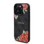 Apple iPhone 16 Pro Max Kılıf Guess Orjinal Lisanslı M-safe Şarj Özellikli Gül Baskılı 4G Desenli Yazı Logolu Kapak