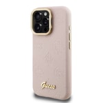Apple iPhone 16 Pro Max Kılıf Guess Orjinal Lisanslı M-safe Şarj Özellikli Sıcak Baskılı Yazı Logolu Kamera Standlı PU Deri Peony Kapak