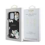 Apple iPhone 16 Pro Max Kılıf Guess Orjinal Lisanslı M-safe Şarj Özellikli Taneli Çiçek Tasarımlı Metal Yazı Logolu Kapak