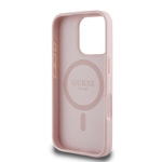 Apple iPhone 16 Pro Max Kılıf Guess Orjinal Lisanslı M-safe Şarj Özellikli Taneli Çiçek Tasarımlı Metal Yazı Logolu Kapak