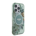 Apple iPhone 16 Pro Max Kılıf Guess Orjinal Lisanslı M-safe Şarj Özellikli IML Baskılı Çiçek İnci Bileklikli Kapak
