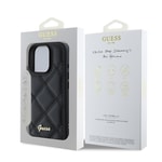 Apple iPhone 16 Pro Max Kılıf Guess Orjinal Lisanslı PU Deri Metal Yazı Logolu Kapitone Kapak