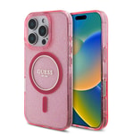 Apple iPhone 16 Pro Max Kılıf Guess Orjinal Lisanslı M-safe Şarj Özellikli Simli Silikon İnci Bileklikli Kapak