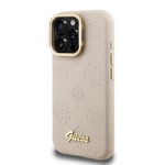 Apple iPhone 16 Pro Max Kılıf Guess Orjinal Lisanslı M-safe Şarj Özellikli Sıcak Baskılı Yazı Logolu Kamera Standlı PU Deri Peony Kapak