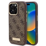 Apple iPhone 16 Pro Max Kılıf Guess Orjinal Lisanslı M-safe Şarj Özellikli 4G Desenli PU Metal Plaka Klasik Logolu Kapak