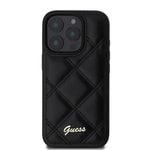 Apple iPhone 16 Pro Max Kılıf Guess Orjinal Lisanslı PU Deri Metal Yazı Logolu Kapitone Kapak