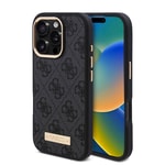 Apple iPhone 16 Pro Max Kılıf Guess Orjinal Lisanslı M-safe Şarj Özellikli 4G Desenli PU Metal Plaka Klasik Logolu Kapak
