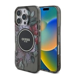 Apple iPhone 16 Pro Max Kılıf Guess Orjinal Lisanslı M-safe Şarj Özellikli IML Baskılı Çiçek İnci Bileklikli Kapak