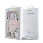 Apple iPhone 16 Pro Max Kılıf Guess Orjinal Lisanslı M-safe Şarj Özellikli Taneli Çiçek Tasarımlı Metal Yazı Logolu Kapak