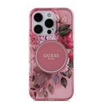Apple iPhone 16 Pro Max Kılıf Guess Orjinal Lisanslı M-safe Şarj Özellikli IML Baskılı Çiçek İnci Bileklikli Kapak