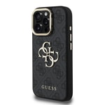 Apple iPhone 16 Pro Max Kılıf Guess Orjinal Lisanslı PU Deri 4G Desenli Metal Büyük 4G ve Yazı Logolu Kamera Standlı Kapak