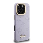Apple iPhone 16 Pro Max Kılıf Guess Orjinal Lisanslı M-safe Şarj Özellikli Sıcak Baskılı Yazı Logolu Kamera Standlı PU Deri Peony Kapak