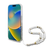 Apple iPhone 16 Pro Max Kılıf Guess Orjinal Lisanslı M-safe Şarj Özellikli Simli Silikon İnci Bileklikli Kapak