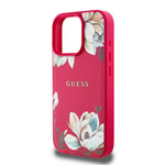 Apple iPhone 16 Pro Max Kılıf Guess Orjinal Lisanslı M-safe Şarj Özellikli Taneli Çiçek Tasarımlı Metal Yazı Logolu Kapak