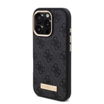 Apple iPhone 16 Pro Max Kılıf Guess Orjinal Lisanslı M-safe Şarj Özellikli 4G Desenli PU Metal Plaka Klasik Logolu Kapak