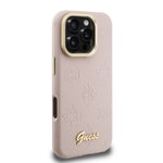 Apple iPhone 16 Pro Max Kılıf Guess Orjinal Lisanslı M-safe Şarj Özellikli Sıcak Baskılı Yazı Logolu Kamera Standlı PU Deri Peony Kapak