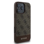 Apple iPhone 16 Pro Max Kılıf Guess Orjinal Lisanslı M-safe Şarj Özellikli PU Deri Şerit Logo Dizaynlı Kapak