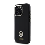 Apple iPhone 16 Pro Max Kılıf Guess Orjinal Lisanslı Yazı ve Taşlı 4G Logolu Metal Kamera Çerçeveli Silikon Kapak