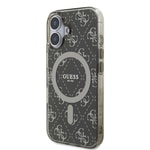 Apple iPhone 16 Pro Max Kılıf Guess Orjinal Lisanslı M-safe Şarj Özellikli Sıcak Baskılı Yazı Logolu Kamera Standlı PU Deri Peony Kapak