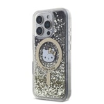 Apple iPhone 16 Pro Max Kılıf Hello Kitty Orjinal Lisanslı M-safe Şarj Özellikli IML Baskı Kitty Head Logolu Sıvılı Simli Altın Ateşi Kapak