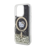 Apple iPhone 16 Pro Max Kılıf Hello Kitty Orjinal Lisanslı M-safe Şarj Özellikli IML Baskı Kitty Head Logolu Sıvılı Simli Altın Ateşi Kapak