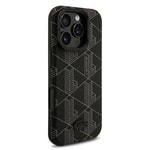 Apple iPhone 16 Pro Max Kılıf Lacoste Orjinal Lisanslı M-safe Şarj Özellikli Standlı PU Deri Karışık Monogram Desenli Kapak
