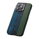 Apple iPhone 16 Pro Max Kılıf M-safe Şarj Özellikli Lumintex Teknolojili Fosforlu Aramid Fiber Pitaka Tactile Woven Aries Serisi Credit Card Kapak