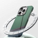 Apple iPhone 16 Pro Max Kılıf M-safe Şarj Özellikli Karbon Fiber Tasarımlı Benks Passion Green ArmorAir Kevlar Kapak