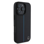 Apple iPhone 16 Pro Max Kılıf Mercedes Benz Orjinal Lisanslı M-safe Şarj Özellikli Metal Yıldız Logolu Mavi Çizgili Deri Kapak