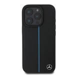 Apple iPhone 16 Pro Max Kılıf Mercedes Benz Orjinal Lisanslı M-safe Şarj Özellikli Metal Yıldız Logolu Mavi Çizgili Deri Kapak