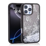 Apple iPhone 16 Pro Max Kılıf Sıvılı Simli Kelebek Baskılı Şeffaf Arka Yüzey Zore Glis Silikon Kapak