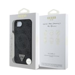 Apple iPhone 16E Kılıf Guess Orjinal Lisanslı M-safe Şarj Özellikli PU Üçgen Logo 4G Desenli Kapak