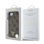 Apple iPhone 16E Kılıf Guess Orjinal Lisanslı M-safe Şarj Özellikli PU Üçgen Logo 4G Desenli Kapak