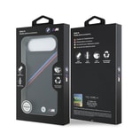 Apple iPhone 17 Air Kılıf BMW Orjinal Lisanslı M-safe Şarj Özellikli M Logolu Üç Şeritli Delikli Deri Kapak