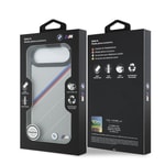 Apple iPhone 17 Air Kılıf BMW Orjinal Lisanslı M-safe Şarj Özellikli M Logolu Üç Şeritli Delikli Deri Kapak