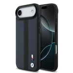 Apple iPhone 17 Air Kılıf BMW Orjinal Lisanslı M-safe Şarj Özellikli Deri Arka Yüzey Metal Logolu Delikli Şerit Tasarımlı Kapak