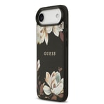 Apple iPhone 17 Air Kılıf Guess Orjinal Lisanslı M-safe Şarj Özellikli Taneli Çiçek Tasarımlı Metal Yazı Logolu Kapak