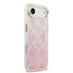 Apple iPhone 17 Air Kılıf Guess Orjinal Lisanslı M-safe Şarj Özellikli Simli Peony Desenli Silikon Kapak