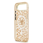 Apple iPhone 17 Air Kılıf Guess Orjinal Lisanslı M-safe Şarj Özellikli Üçgen Logolu Simli Leopar Desenli Kapak