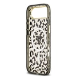 Apple iPhone 17 Air Kılıf Guess Orjinal Lisanslı M-safe Şarj Özellikli Üçgen Logolu Simli Leopar Desenli Kapak