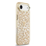Apple iPhone 17 Air Kılıf Guess Orjinal Lisanslı M-safe Şarj Özellikli Üçgen Logolu Simli Leopar Desenli Kapak