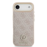 Apple iPhone 17 Air Kılıf Guess Orjinal Lisanslı M-safe Şarj Özellikli Gold Metal Kamera Çerçeveli Taşlı 4G Logolu Kapak