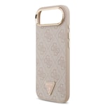 Apple iPhone 17 Air Kılıf Guess Orjinal Lisanslı M-safe Şarj Özellikli Gold Metal Kamera Çerçeveli Taşlı Üçgen Logo 4G Desenli Kapak
