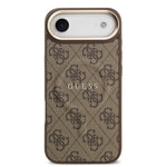 Apple iPhone 17 Air Kılıf Guess Orjinal Lisanslı M-safe Şarj Özellikli Gold Metal Kamera Çerçeveli PU Deri 4G Desenli Yazı Logolu Kapak