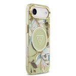 Apple iPhone 17 Air Kılıf Guess Orjinal Lisanslı M-safe Şarj Özellikli Simli Çiçek Desenli Metal Kamera Çerçeveli Üçgen Logolu Kapak